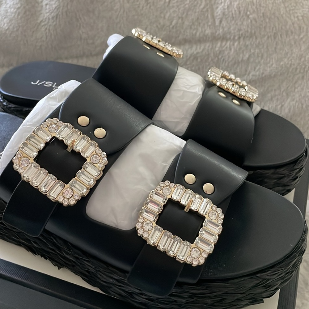 NWT J/SLIDES J/SLIDES QUINLEY Black Leather Sandal - Picture 9 of 16